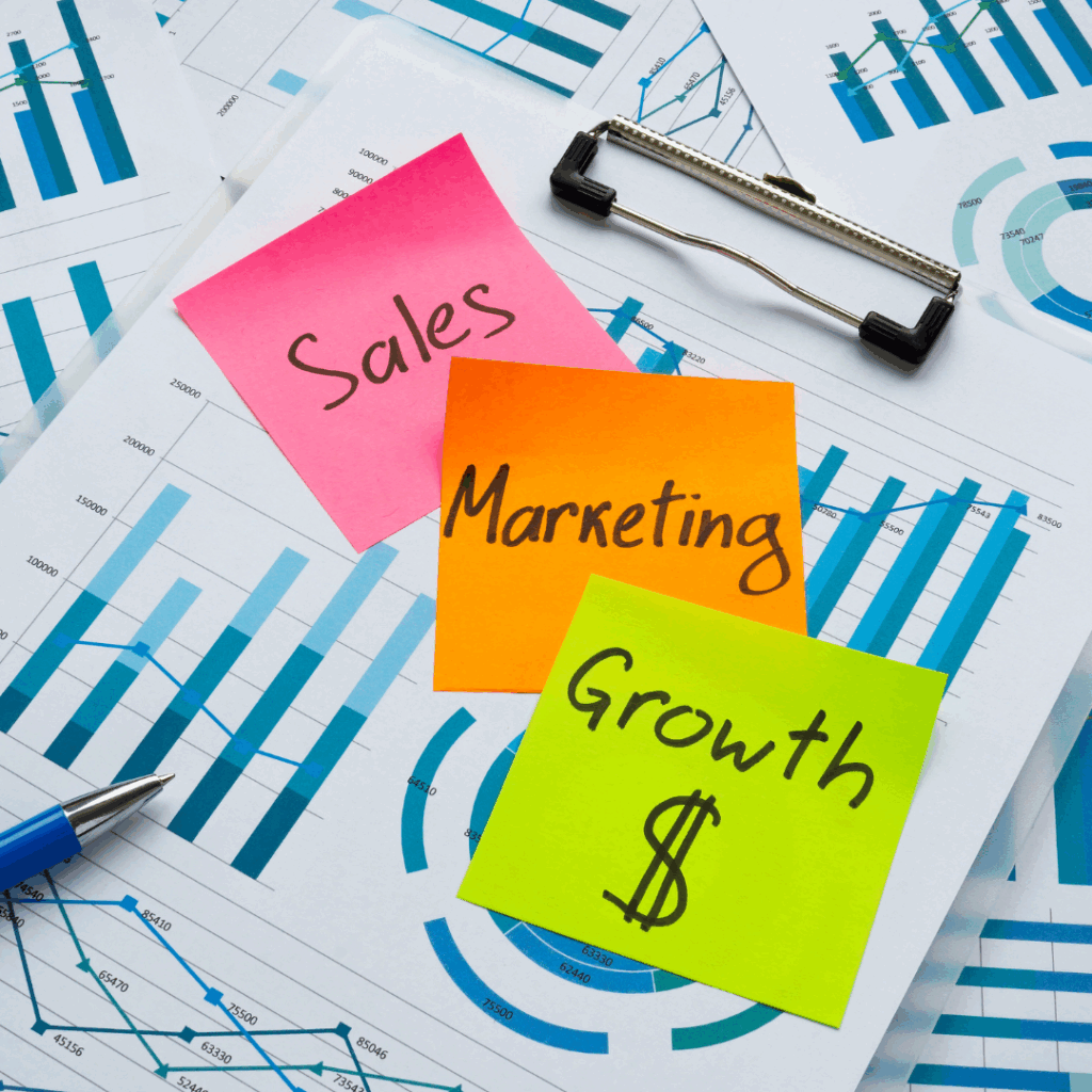 growth, sales, marketing sticky notes